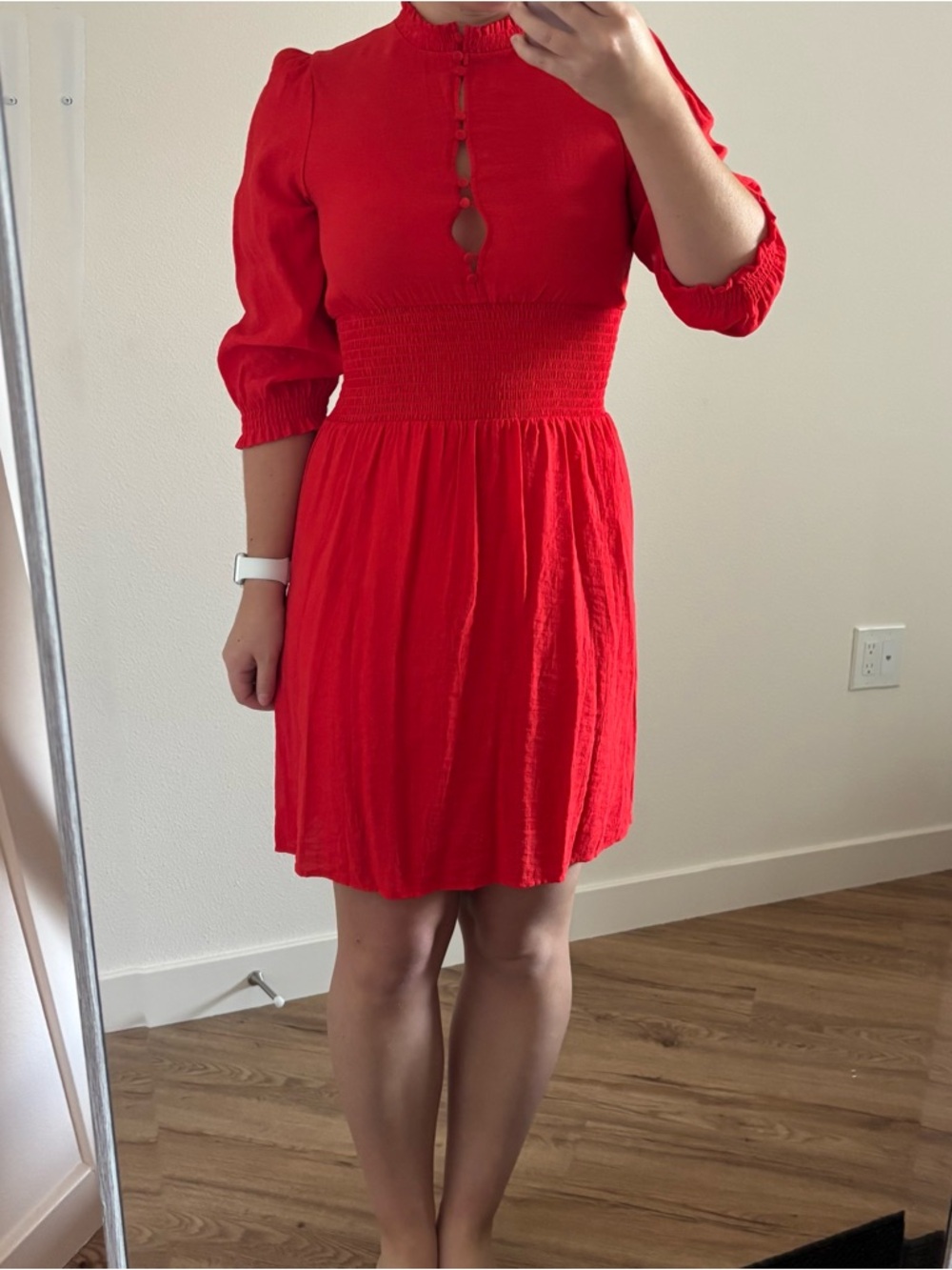 Maje Ritha Rouje Red Smocked Dress - Picture 4 of 17